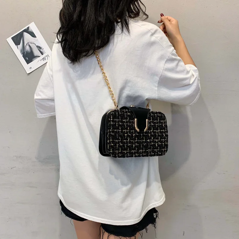 

Woolen Cloth Bag Women's 2019 New Style Small Fresh Trending Versatile Chain Shoulder Bag Graceful GIRL'S Fashion Small Square B