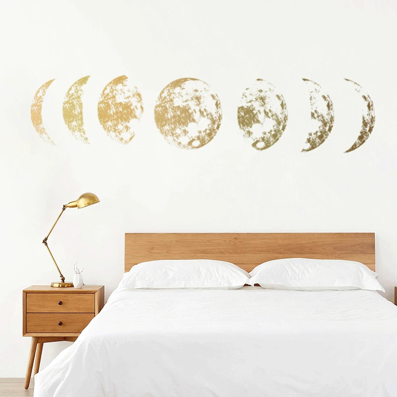 1PC Gold Moon phase 3D Wall Sticker Mural Art Decal for Bedroom Living Room Child Study Home Office Decor 115*21cm