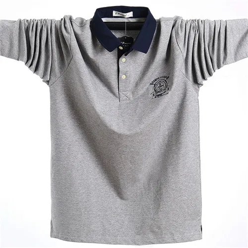 Осенние повседневные мужские рубашки поло с длинным рукавом высокого качества хлопок вышивка бренд Tace& Shark Мужские рубашки поло Евро Размер 5XL - Цвет: HY5021-GREY