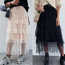 Модная женская юбка в горошек из тюля с высокой талией и оборками; юбка-пачка принцессы для балета; юбка для танцев