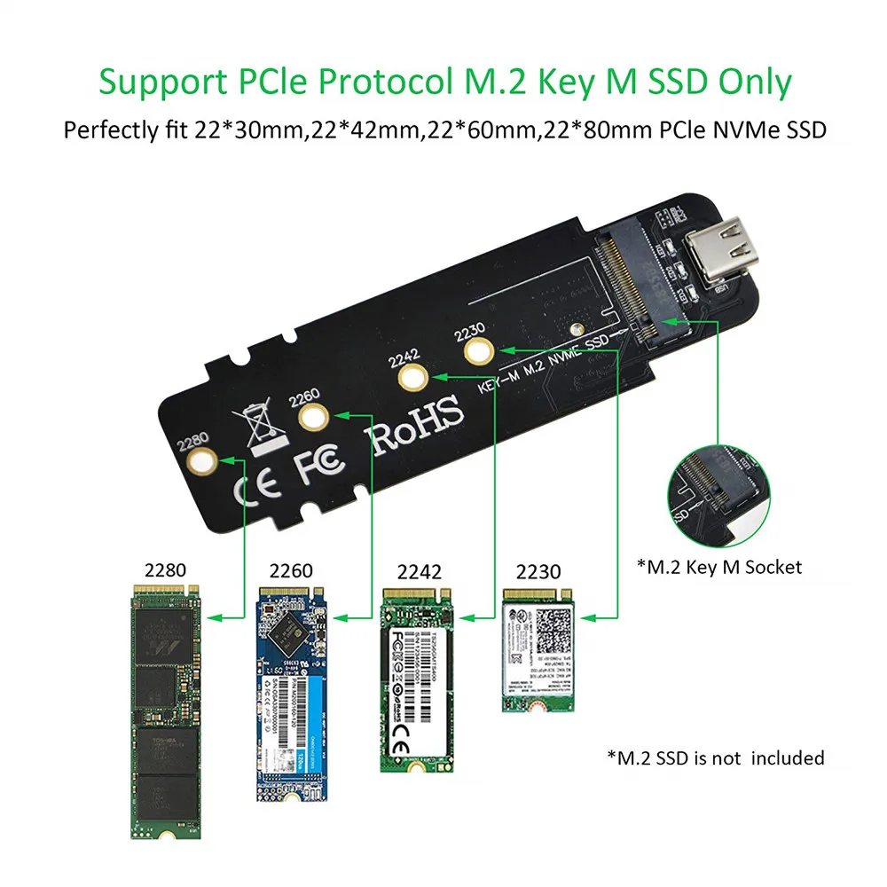Алюминиевый внешний M.2 до 10 Гбит/с USB 3 1 Тип C NVMe PCIe 0 SSD Корпус чехол M Key NGFF