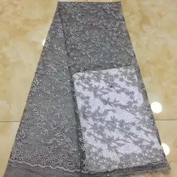 

Hot sale silver Sequins Laces Fabrics High Quality Tulle African Laces Fabric Wedding Dress French Lace Material 5yards FFD109