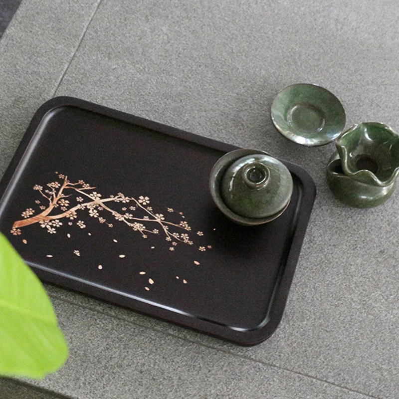 Японский деревянный поднос с рисунком вишни, чайный набор, поднос для фруктов, кондитерский поднос, прямоугольник для дома, отеля, чайный домик, домашний поднос для хранения