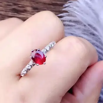 

Myanmar 925 silve Natural Ruby Gemstone Ring Women Fine Jewelry 3x4mm