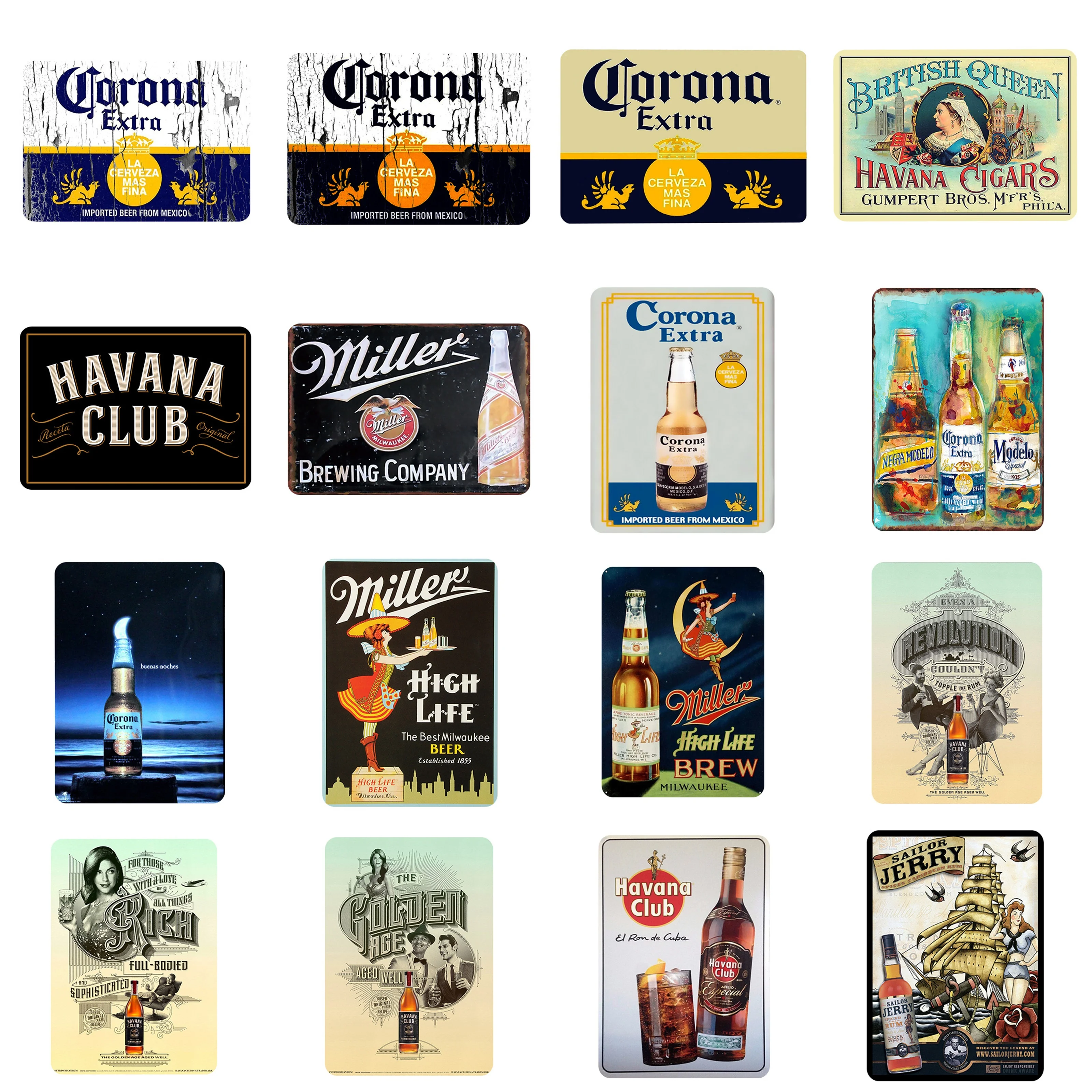 Гавана клуб Miller High Life пива потертый олова металла таблички наклейки железная