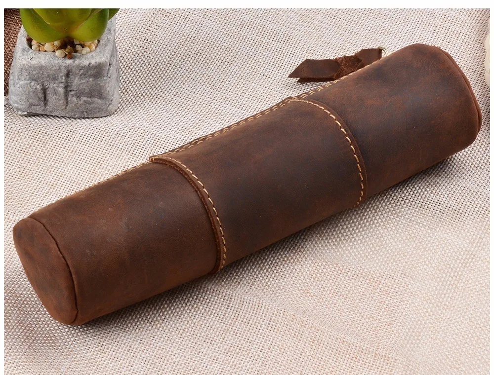 Genuine Leather Zipper Pen School Vintage Product Creative Pencil Stationary Model Trinodal Retro Handmade Bag Style