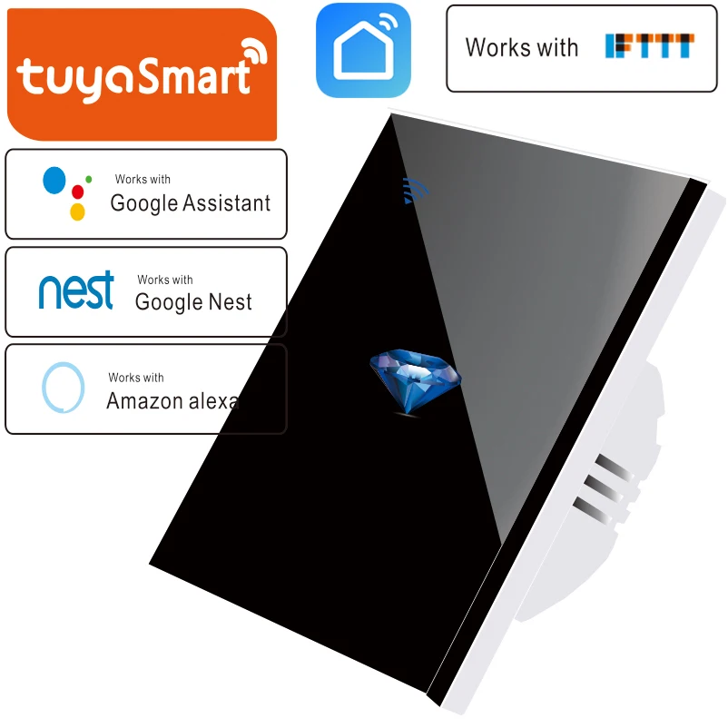 

EU Standard Smart tuya 1 Way Home Wireless WiFi Wall Light Touch Switch Panel Wall interruptor,Need Neutral line,Diamond pattern