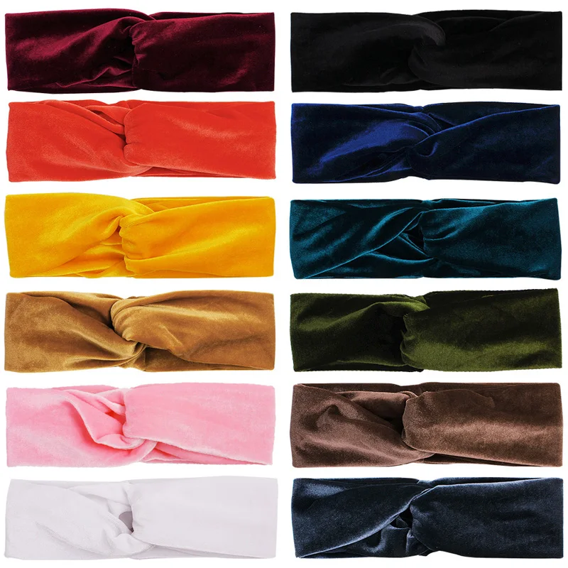 

2019 Vintage Velvet Headband For Washing Women Cross Elastic Hair Bands Girls Hair Accessories opaska do wlosow haarband