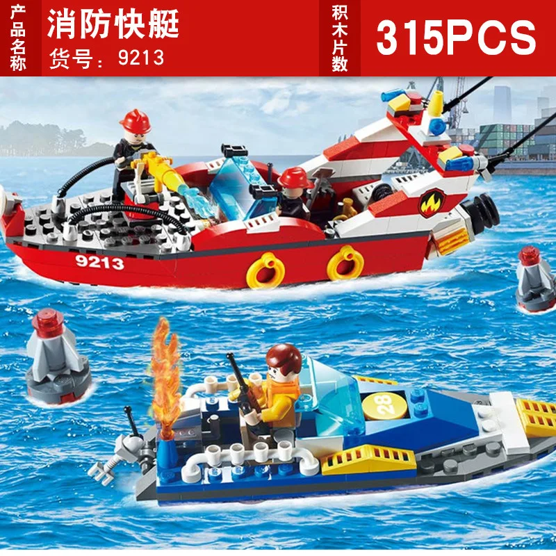 

Lion New Music New Goood Firefighting Series Water Spouting Firefighting Speedboat 9213 Educational Assembled Building Blocks To