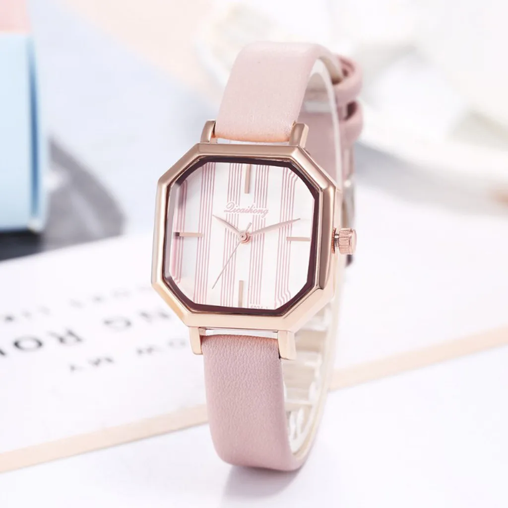 

2019 New Women Watches Creative Dial Ladies Simple Stripe Quartz Wristwatch Soild Color Leather Strap Clock Dress Bayan Saat@50