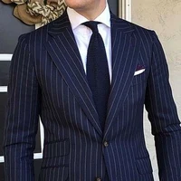 2 Piece Pinstripe Men's Suit Slim Fit for Formal Wedding Tuxedo Notched Lapel Navy Blue Striped Business Groom Male Fashion 2