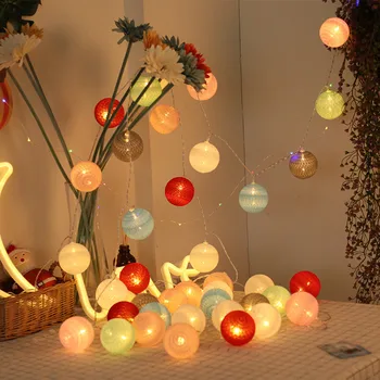 

LED Cotton Ball Garland String Light Wedding Party Christmas Home Outdoor Decoration Garland Bulb StringsAA Battery Powered