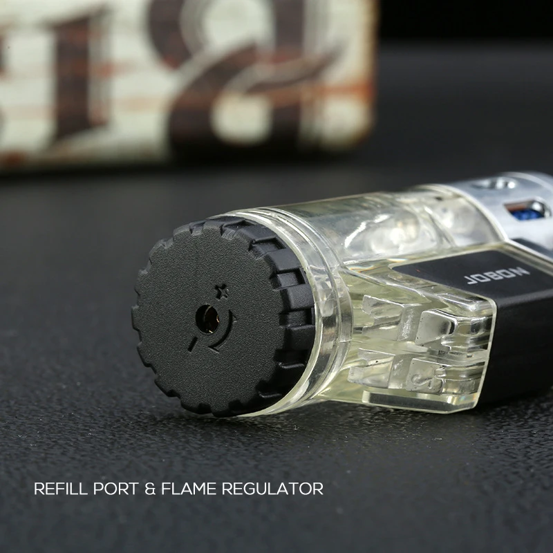 Compact Cigar Lighter Inflatable Triple Torch Windproof Jet Flame Adjustable Lighters Fuel Visible Butane Gas Lighter Cigarette Lighter