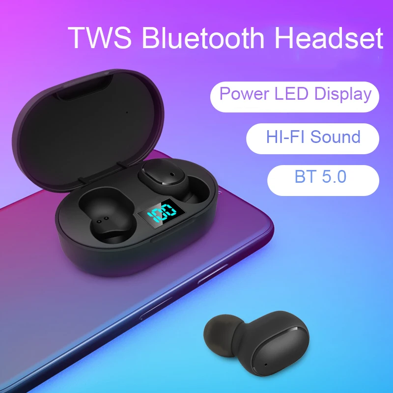 

E6S TWS LED Display Wireless Bluetooth Earphone Handsfree Sport Gaming Headset For Xiaomi Airdots Smartphone Earbuds with Mic