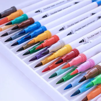 

12/24/36/48 Colors Double-headed Watercolor Pen Marker Water-soluble Soft Art Hook Line Pen School Stationery Supplies