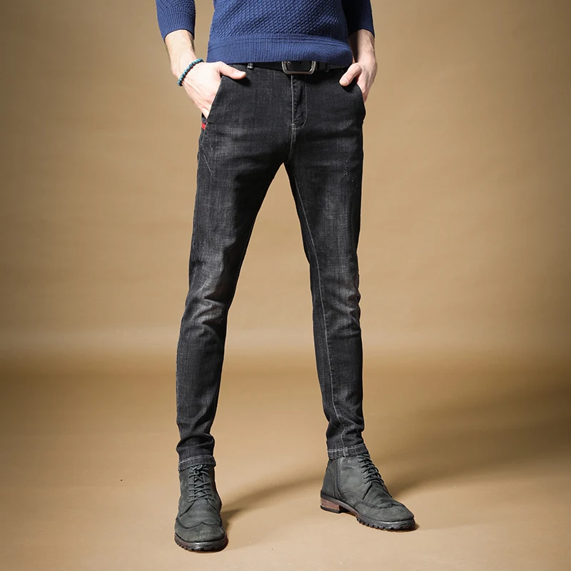 Black Jeans Causal Men Straight Stretch Denim Trousers Fashion Streetwear Slim Fit Pants