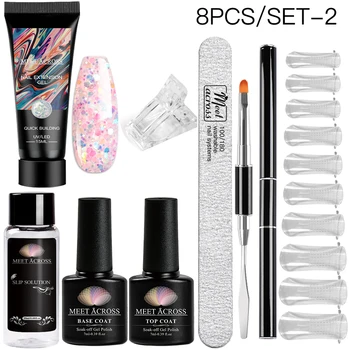 

15ml Acrylic Glitter Quick Building Nail Extension UV Gel Set Kit Base Top Coat Gel Nail Brush File Slip Solution Nail Art Tools