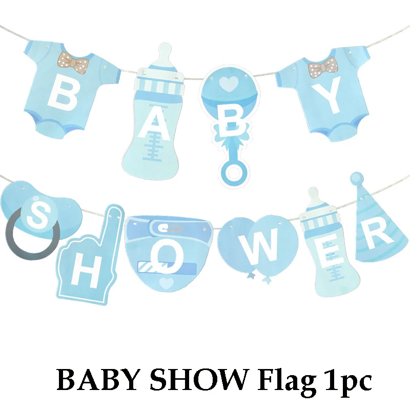 baby shower flag 1pc Вечерние столовые приборы С Рисунком Слона из мультфильма, бумажные полотенца для мальчиков на день рождения, вечерние одноразовые столовые приборы - Цвет: baby shower flag 1pc