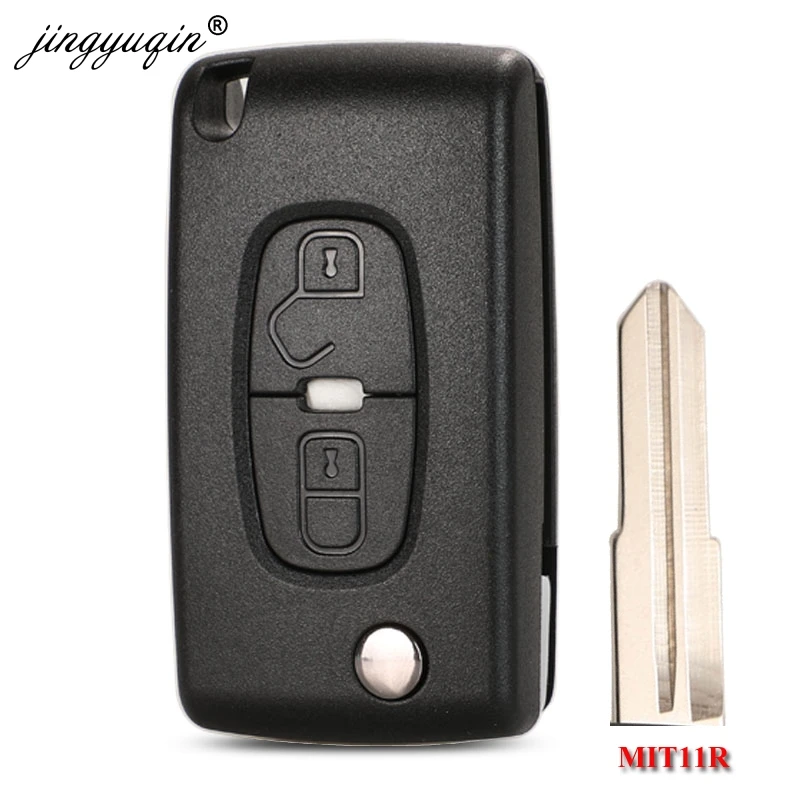 JINGYUQIN FOR PEUGEOT 4007 ET 4008 CITROEN C-CROSSER C4 AIRCROSS 2 BUTTON FLIP REMOTE KEY CASE SHELL FOB MIT-11R BLADE CE1731