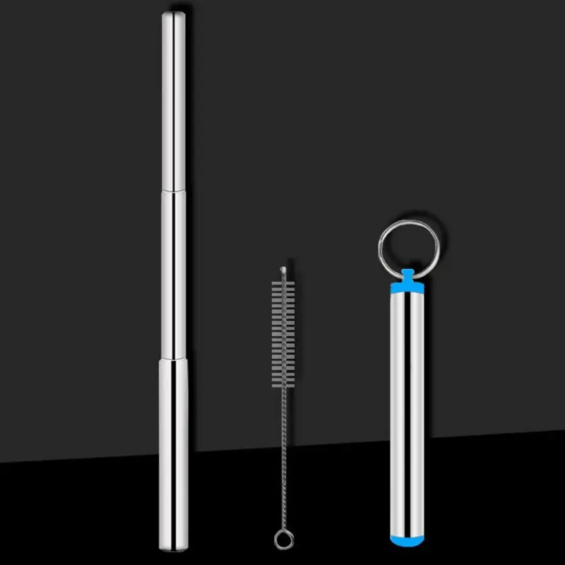 Portable Stainless Steel Telescopic Drinking Straw Travel Reusable Straws with Brush and Carry Case