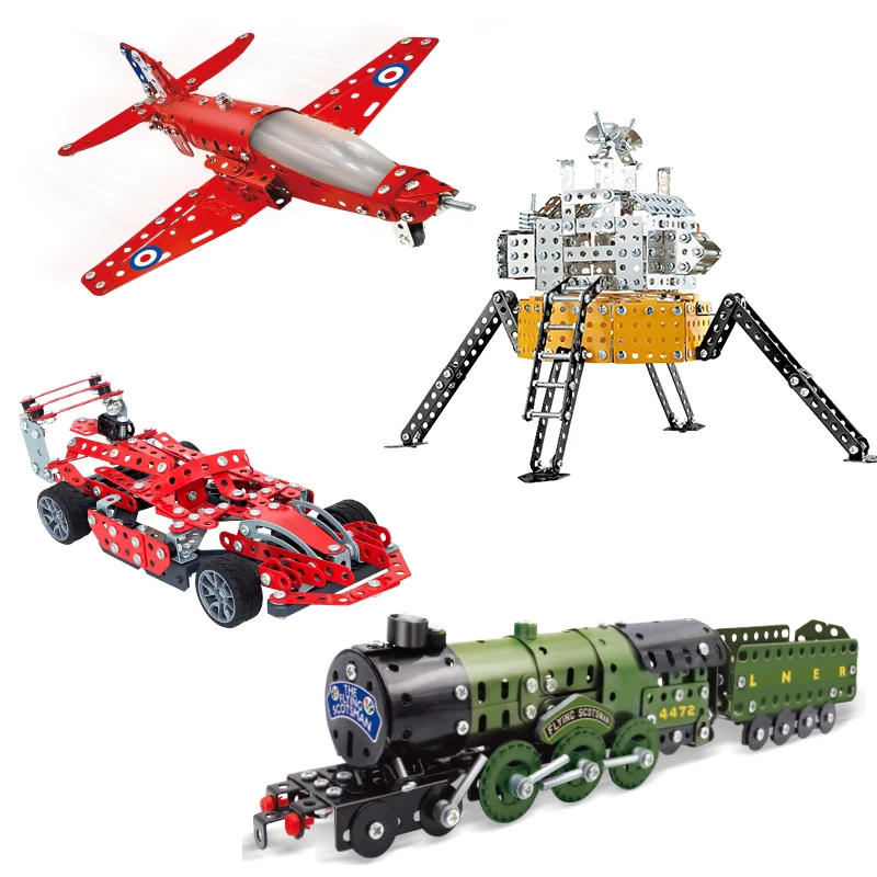 Metal Shell Compatible DIY Aircraft Train Formula Car Satellite Building Block Educational Technic Brick Construction Toy