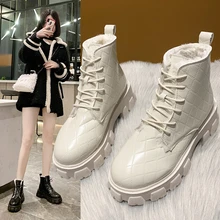 

2022 Autumn New Platform Pu Leather Women's Ankle Boots Side Zipper Thick Heels Round Head Mesh Women's Casual Boots