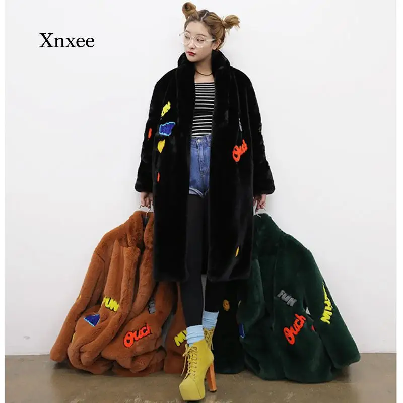 

Oversized Winter Long Coat Women Faux Rex Rabbit Fur Coat Autumn Jackets Female Casual Thick Warm Loose Vintage Clothes