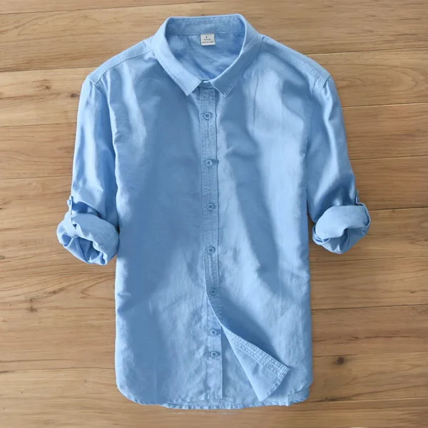 Хлопковая и льняная брендовая мужская рубашка с длинными рукавами, осенние и летние рубашки для мужчин, модные повседневные белые рубашки, Мужская сорочка Camisa - Цвет: blue