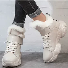 Женские зимние ботинки из лакированной кожи; теплые белые меховые ботильоны для женщин; шерстяная обувь; нескользящая обувь на квадратном каблуке; женская обувь; большие размеры