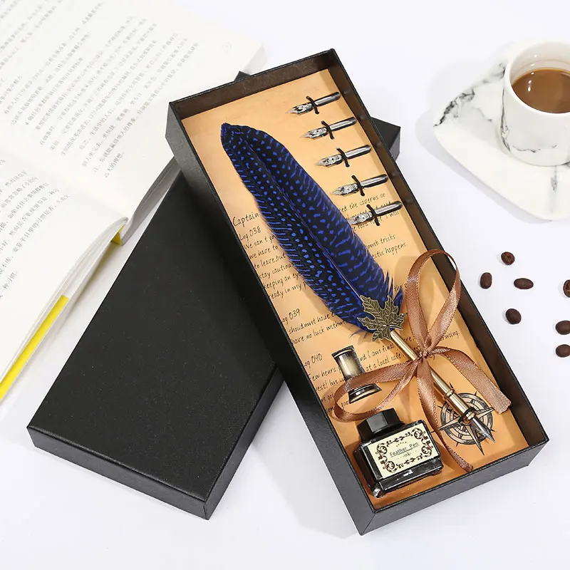 

Vintage Texture Feather Pen Vintage Writing Writing Pen Simple Gift Box Packaging Exquisite Stationery Set Wedding Gift