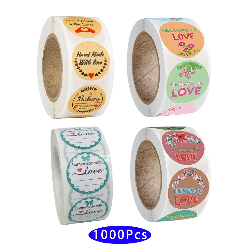 

1000Pcs/set Retro Handmade with Love Thank You Sticker Seal Label Baking Scratch Off Cute Kraft Packaging Scrapbooking Material