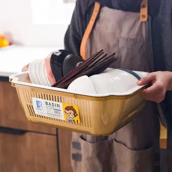 

Kitchen Bowl Dish Rack Practical Tableware Box with Lid Water Draining Storage Shelf Household Kitchen Storage Box Washing Shelf