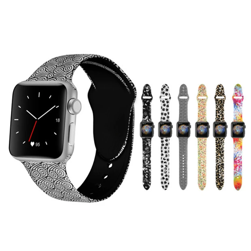 

For Apple Watch 5 4 Band Strap 38 42mm 40mm 44mm Soft Silicone Leopard Floral Pattern Printed Strap For iWatch Series321 Ribbon