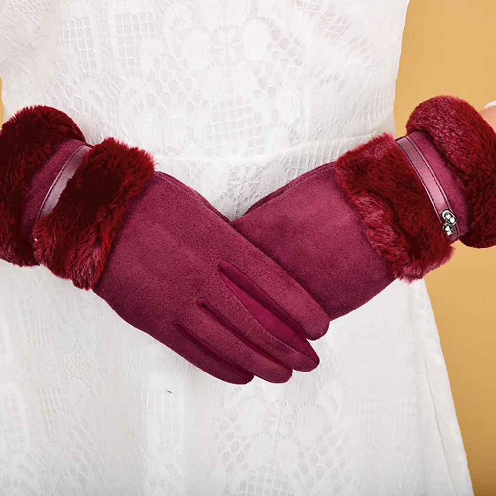 Женские перчатки с двойным флисом, мягкие бархатные утепленные варежки, модные однотонные перчатки с сенсорным экраном, перчатки для всех пальцев