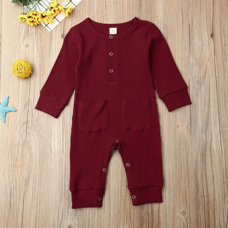 Коллекция года, весенне-осенняя одежда для малышей Комбинезоны Леггинсы с карманами в рубчик для новорожденных мальчиков зимняя одежда с длинными рукавами
