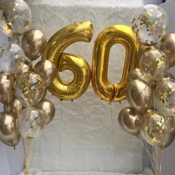 

25/30/50/60th Birthday Decorations Balloons Gold Confetti Balloon Metal Gold Latex Helium Balloon Anniversary Event Party Baloon
