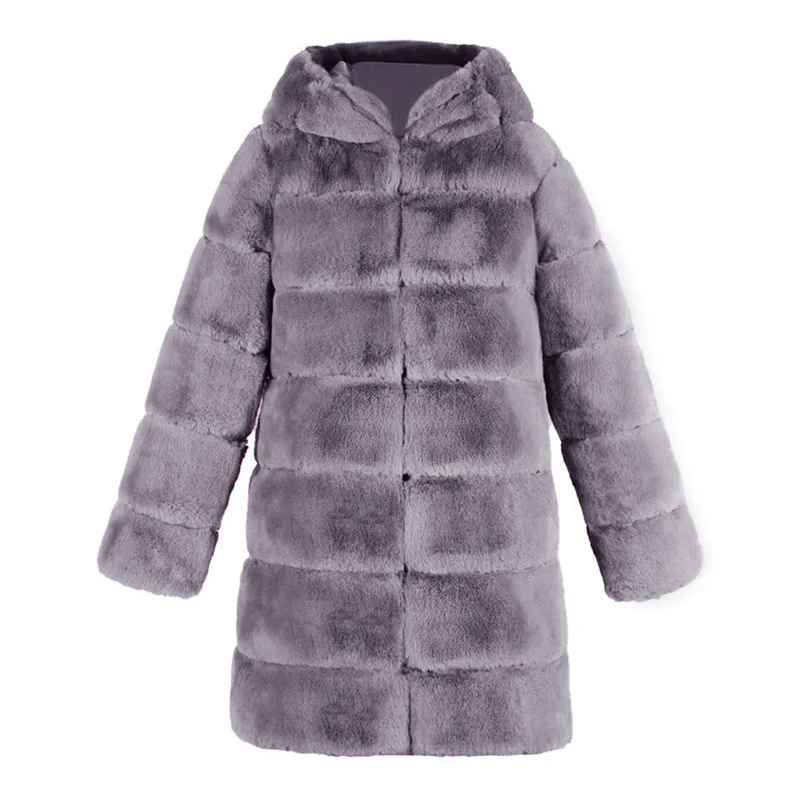 Женское пальто модное роскошное пальто из искусственного меха осеннее зимнее теплое пальто с капюшоном с карманом разноцветное пальто парка Femme 5 - Цвет: Gray