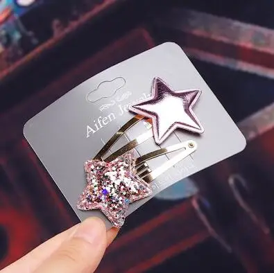 Pink Star 2 шт./компл. милые детские носочки для девочек Заколки для волос со стразами Корона в форме звезды BB зажим шпильки для детских волос заколка принцессы женские аксессуары для волос - Цвет: Pink Star