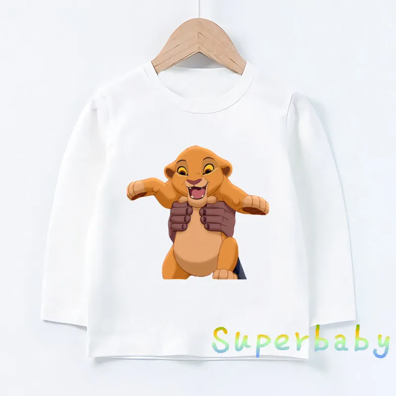 Детская футболка с принтом «Король Лев» милые Simba для маленьких мальчиков и девочек, Забавные топы, Детская футболка с длинными рукавами LKP5315