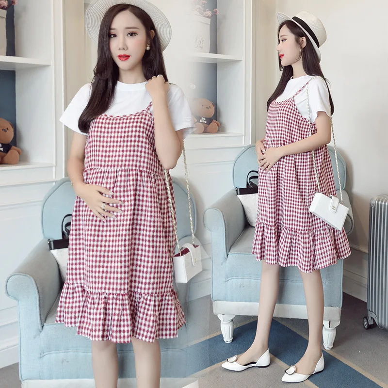 

Maternity Clothes Summer Wear Short Sleeve Long Dress for Pregant Women Cotton Blend Dress Large Size Fashion Mom Korean-style M