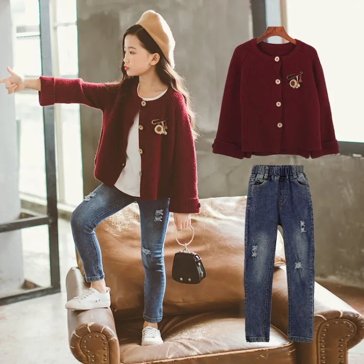 

Girl'S Knitted Cardigan 2019 New Style Spring And Autumn Western Style Korean-style Autumn Big Boy CHILDREN'S Garment Sweater Co
