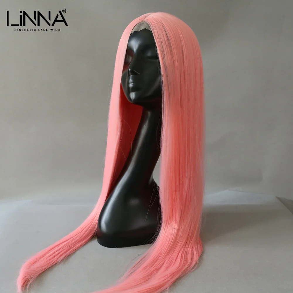 LINNA синтетический парик на сетке 26 дюймов розовый длинный прямой для женщин