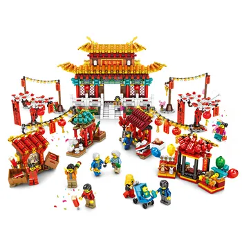 

2020 City Creator Chinese New Year'S Eve Dinner Temple Fair Lion Dance Building Blocks Bricks Lepinedlys Kids Toys 80104 80101