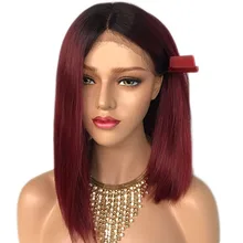 Maycaur короткие волосы боб синтетические кружевные передние парики для женщин черный корень красный цвет Омбре волосы кружевные парики с натуральной линией волос