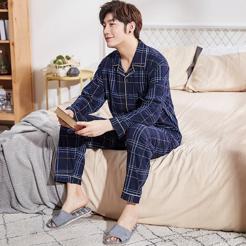 

Spring And Autumn Cardigan Pajamas Men's Long Sleeve Pure Cotton Tracksuit-Outer Wear Men's Young And Middle-aged Set Japanese K