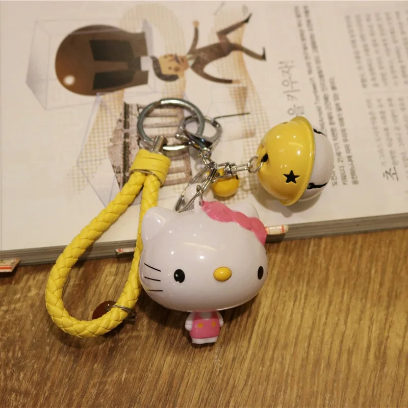 Cartoon Cute Small Balls Jingle Cats Doraemon Leather Measuring Tape Keychain Bell Keychain Pendant Purse Accessories