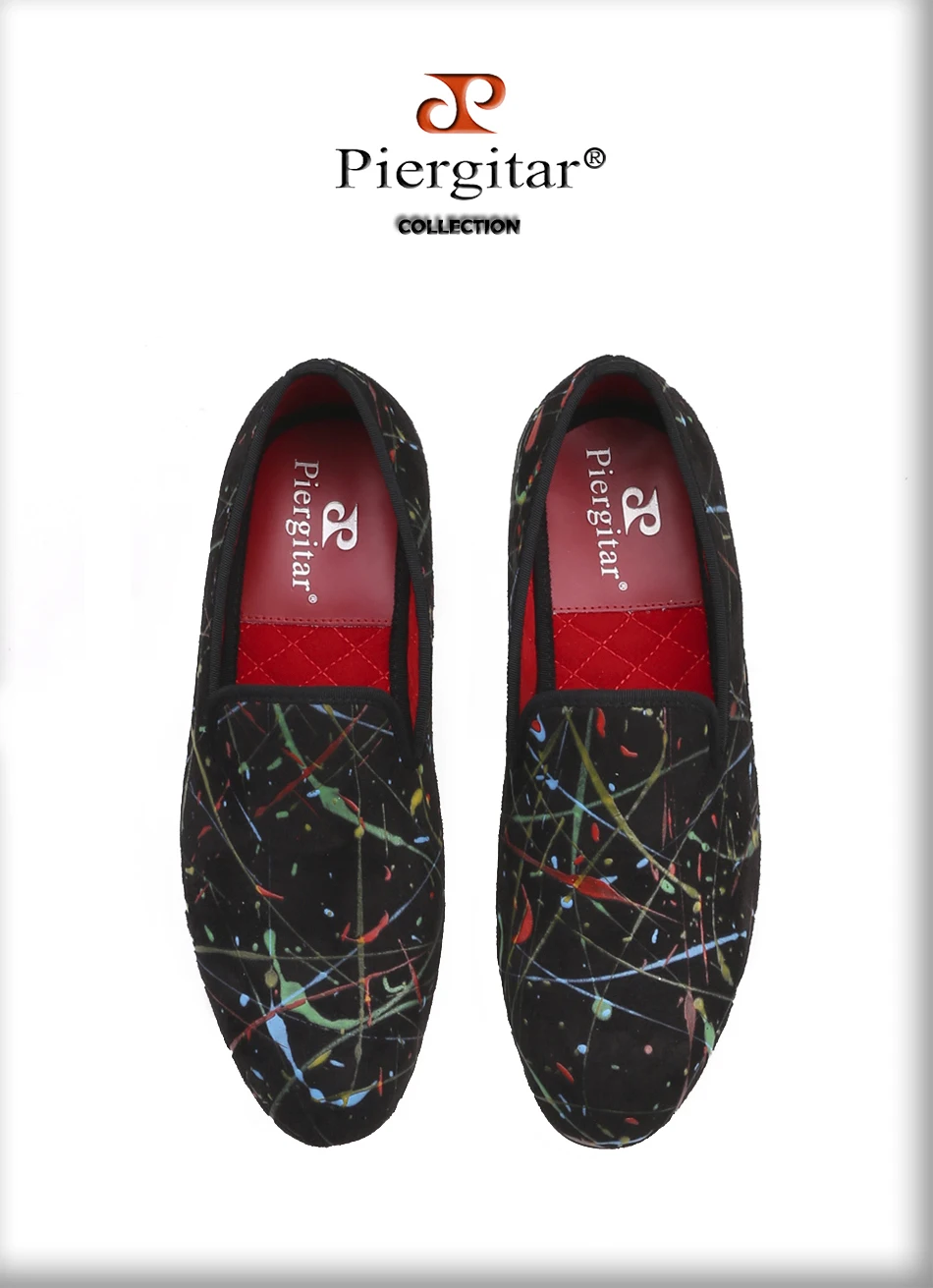 Piergitar handmade graffiti design men smoking slippers fashion British style men loafers party and banquet men's casual shoes