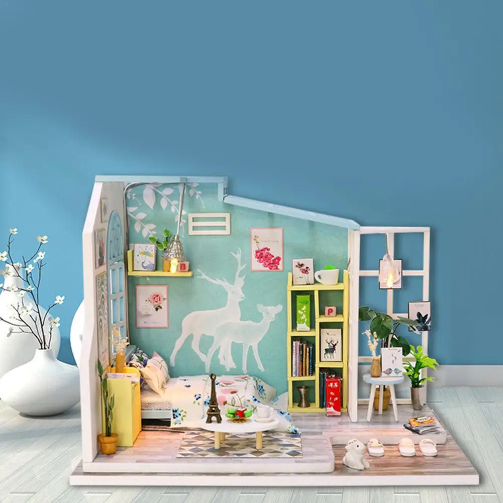 Кукольный дом Миниатюрный DIY Модель Кукольный домик с мебелью американский Ретро стиль деревянный дом ручной работы игрушка с движение по часовой стрелке