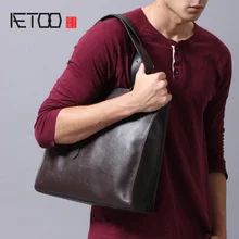 AETOO кожаная сумка на плечо, мужская сумка, модная повседневная трендовая дамская сумка, сумка для покупок из воловьей кожи