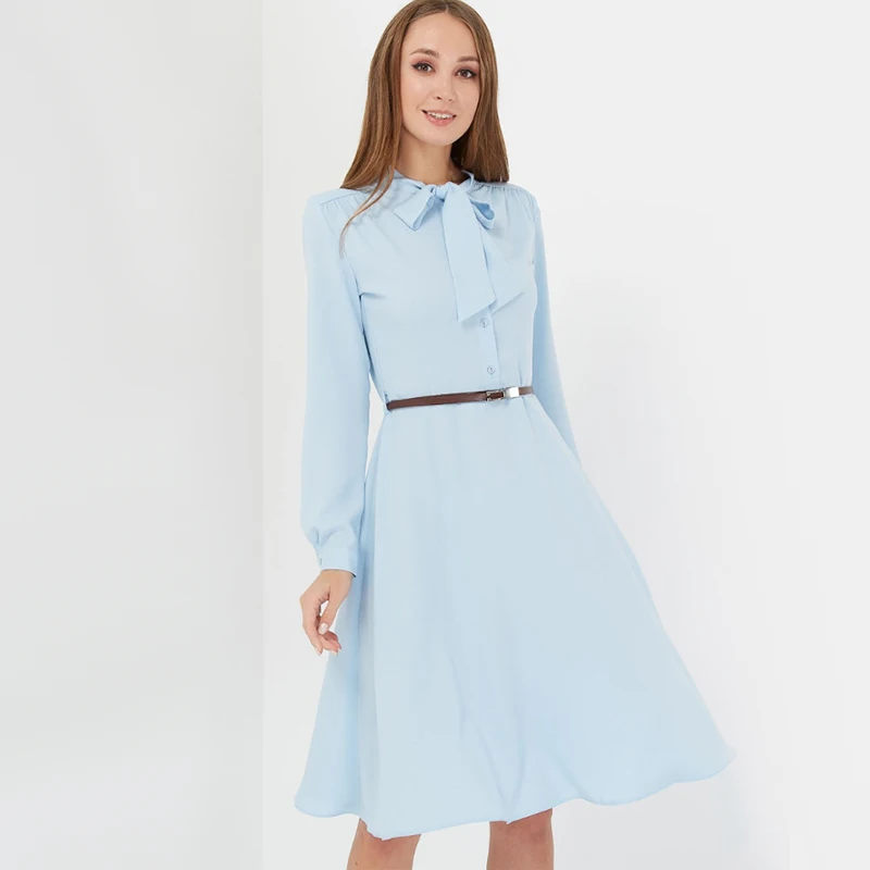 Women Vintage Bow Tie a Line Party Dress Ladies Long Sleeve Bow Collar ...